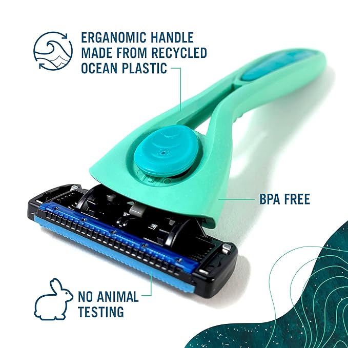 Preserve POPi Shave 5 Razor System Made with Recycled Ocean Plastic and 5-blade cartridge, Charcoal Grey