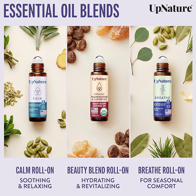 UpNature Self Care Gifts Essential Oil Roll On Set - Relaxation Stress Relief Gifts for Women – 3 Roller Essential Oils (Calm, Beauty & Breathe) Stocking Stuffers for Teen Girls