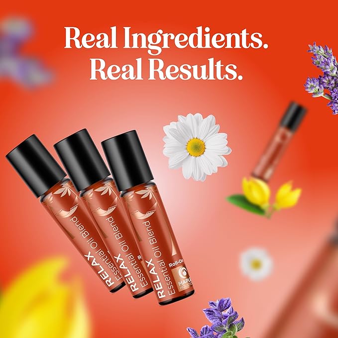 Relaxing Essential Oil Roll On - Aromatherapy Essential Oil Roller with Calming Essential Oils - Relaxing Essential Oil Blend with Lavender Ylang Ylang Chamomile & Geranium for Stress Support (3 Pack)