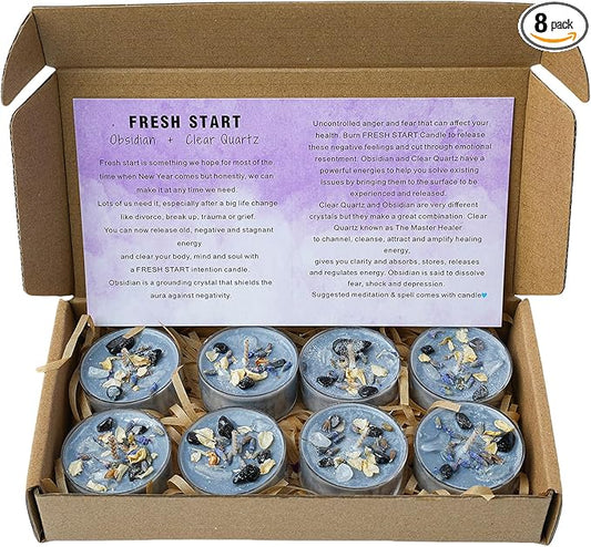 Tealight Soy Candles with Crystals And Herbs, Handmade Energy Candles, Healing Crystal Soy Candles, Aromatherapy Candles. (Grey)