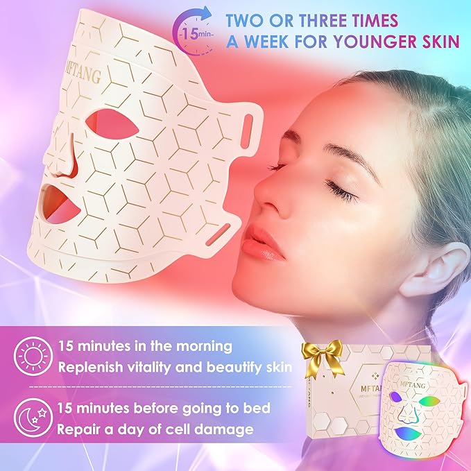 Red Light Therapy for Face, 7 Colors Led Light Therapy Silicone Facial Mask - Birthday, Christmas, Mothers Day, Valentines Day, Self Care Gifts for Her Women Mom Best Friend Wife (Pink)