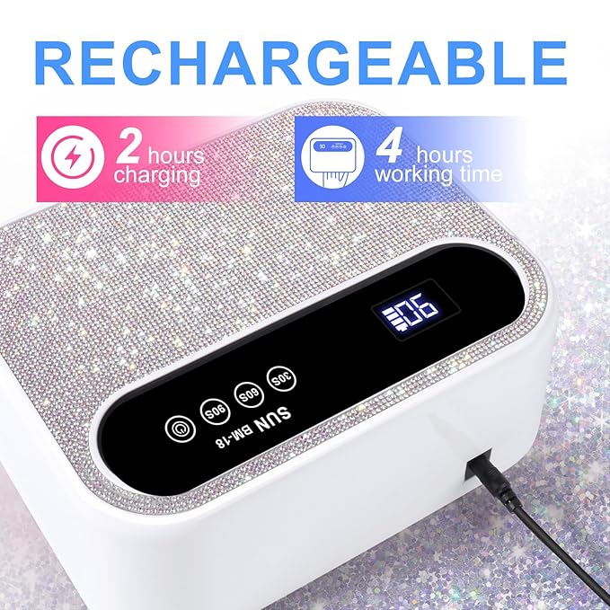 Led Nail Lamp, 126W Gel Nail Light Rechargeable Professional Lamp 42Pcs Beads Automatic Sensor for Manicure at Home and in Salons(Sparkly White)