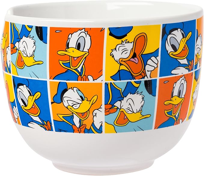 Silver Buffalo Disney Donald Duck Expressions Ceramic Ramen Noodle Rice Bowl with Chopsticks and Spoon, Microwave Safe, 20 Ounces