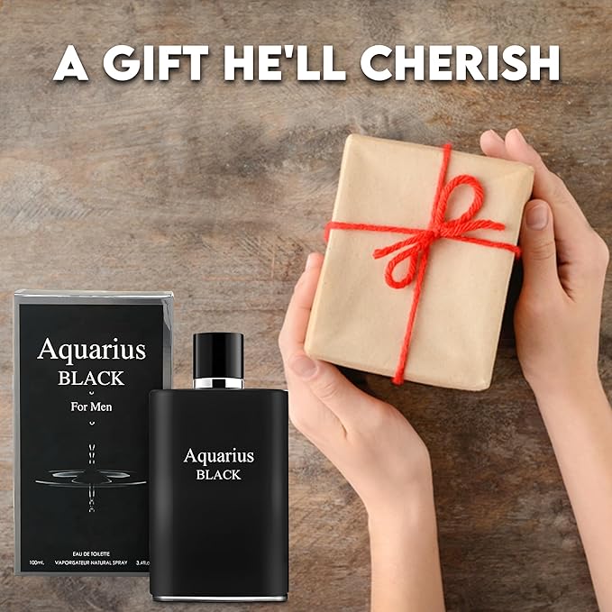 Aquari Black Sensual Woody Fragrance for Men | Long Lasting Cologne Aromatic Scent, Eau de Parfum Natural Spray - Great Holiday Gift, 3.4 Fl Oz/100 Ml