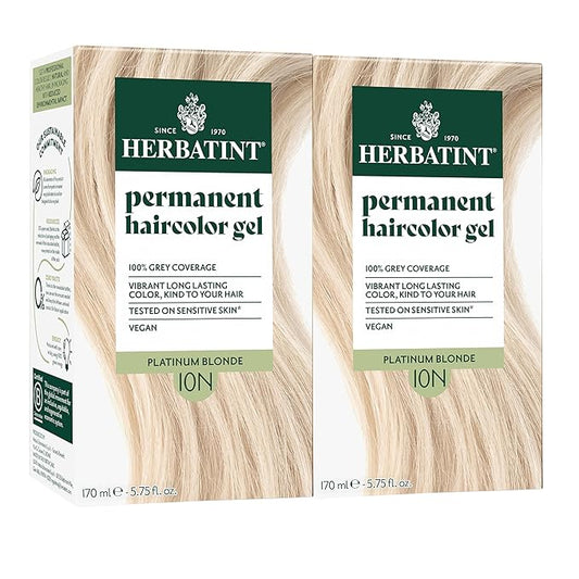 Herbatint Permanent Hair Dye - 10N Platinum Blonde - For Up To 100% Gray Coverage of Resistant Gray Hair - Ammonia-Free, Alcohol-Free & Vegan - Salon Influenced Hair Color 5.75 fl oz (2 Pack)
