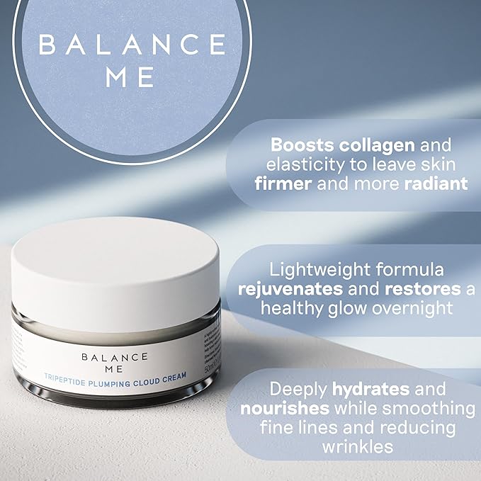 Balance Me Tripeptide Plumping Cloud Cream 1.7 fl oz, Anti Aging Moisturizer Face Cream for Hydrating & Firming with Ceramides & Hyaluronic Acid