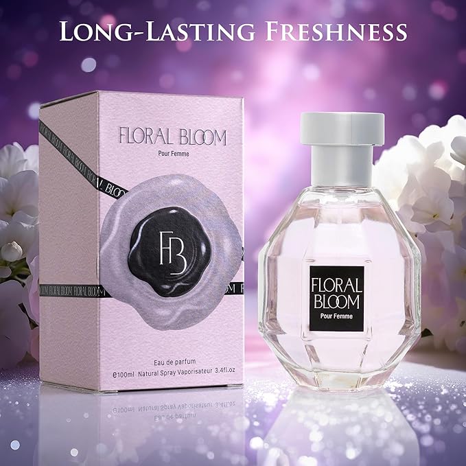 Floral Bloom for Women Eau De Parfum- Oriental Floral Fragrance - Top Notes of Bergamot, Osmanthus & Tea - Mid Tone of Orchid & Jasmine - Base of Patchouli, Musk & Vanilla - Elegant 100ml Bottle