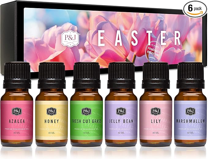 P&J Trading Fragrance Oil Easter Set | Jelly Bean, Fresh Cut Grass, Lily, Honey, Marshmallow, Azalea Candle Scents for Candle Making, Freshie Scent, Soap Making Supplies, Diffuser Oil Scents