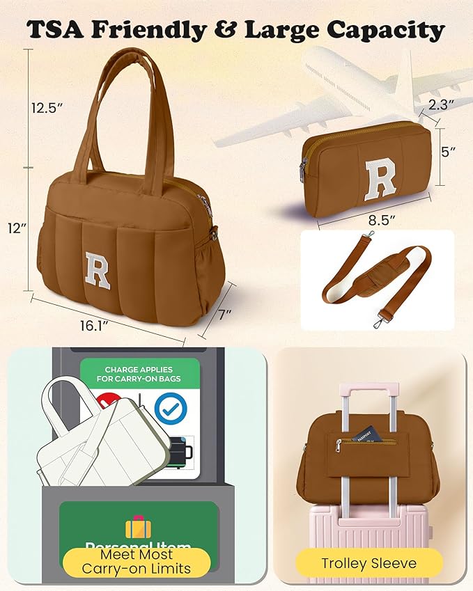 Tween Girls Trendy Stuff-Duffle Bag with Letter, Carry On Bags for Women，Overnight Bag with Wet Pocket，College Girl Gift-Lightweight Travel Bags Personalized Gym Tote with Makeup Pouch