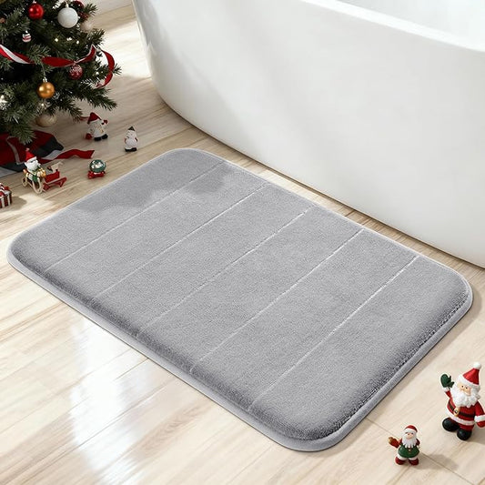 Yimobra Memory Foam Bath Mat, Super Soft Absorbent Bathroom Rug Non Slip, Quick Dry, Machine Washable Floor Carpet for Tub Shower, Home Decor Accessories, 24x17, Grey