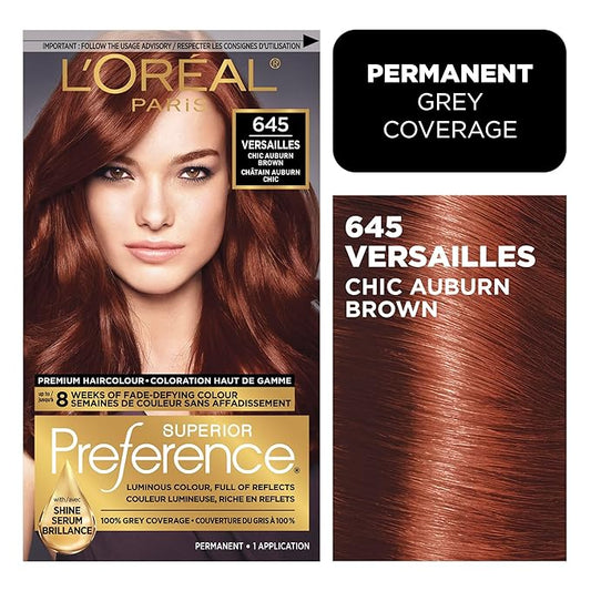 L'Oreal Paris Superior Preference Luminous Fade-Defying Permanent Hair Color, Hair Dye For Up to 9 Weeks of Radiance, Chic Auburn Brown 6AB, 1 Hair Dye Kit