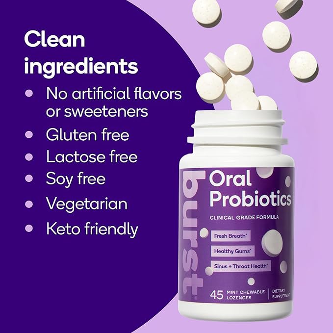 Burst Dental Probiotics (45 Count) | Healthy Oral Cavity, Bad Breath, Immune System & Sinus Support | Promotes Upper Respiratory Health and Beneficial Bacteria | Blis K12 & M18 | Packaging May Vary