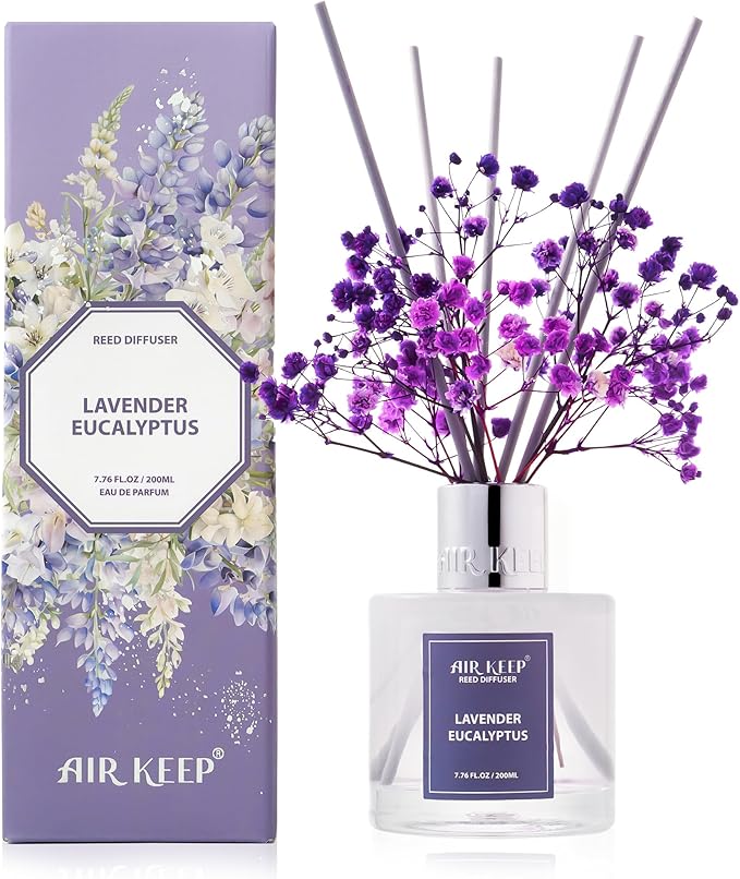Airkeep Reed Diffuser Set/Lavender Eucalyptus/6.76 fl oz(200ml)/1 Pack/Home & Office Decor Aromatherapy Diffuser Oil Gift Set