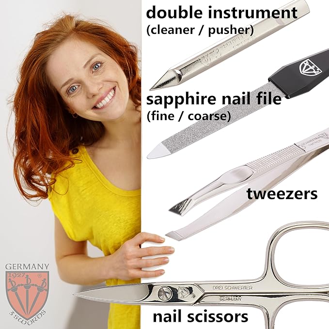 3 Swords Germany - brand quality 3 piece manicure pedicure grooming kit set for professional finger & toe nail care scissors tool genuine leather case in gift box, Made in Solingen Germany (02655)