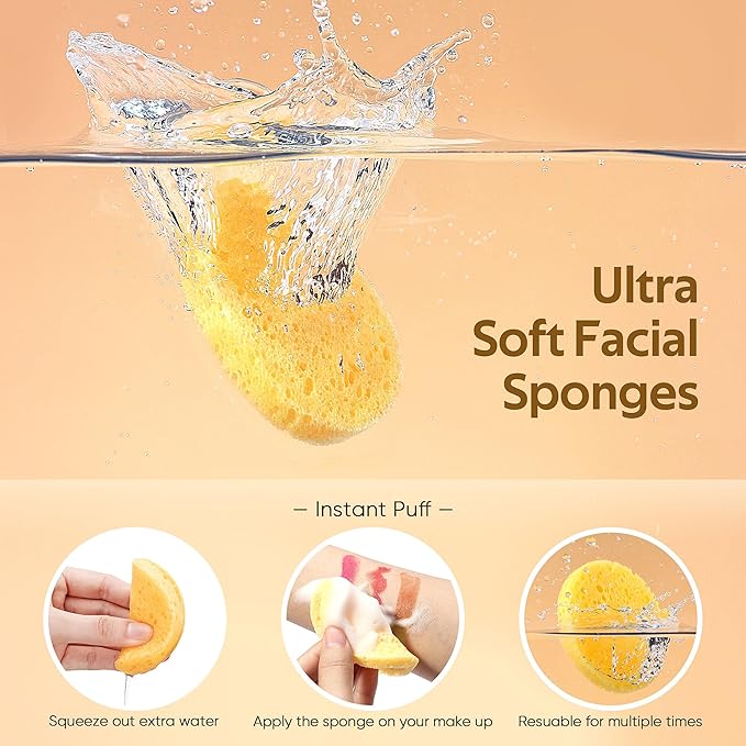 GAINWELL 50-Count Compressed Facial Sponges with Storage Container, for Facial Cleansing, Reusable Makeup Remover, Portable, Suitable for Travel, Yellow