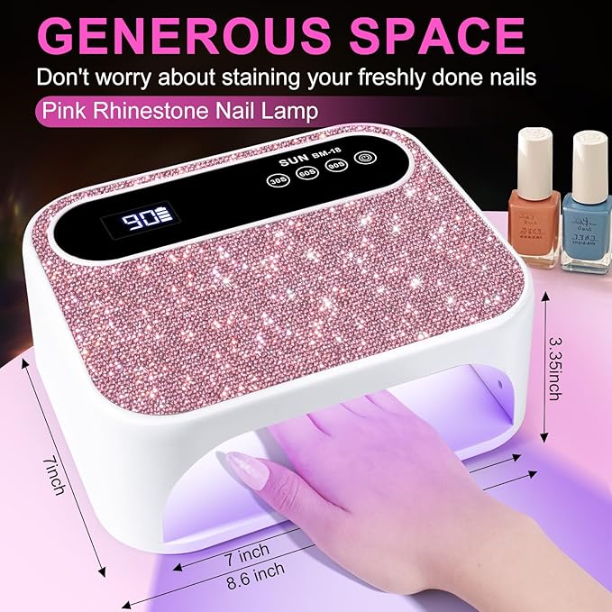 Led Nail Lamp, 126W Gel Nail Light Rechargeable Professional Lamp 42Pcs Beads Automatic Sensor for Manicure at Home and in Salons(Pink Diamond)