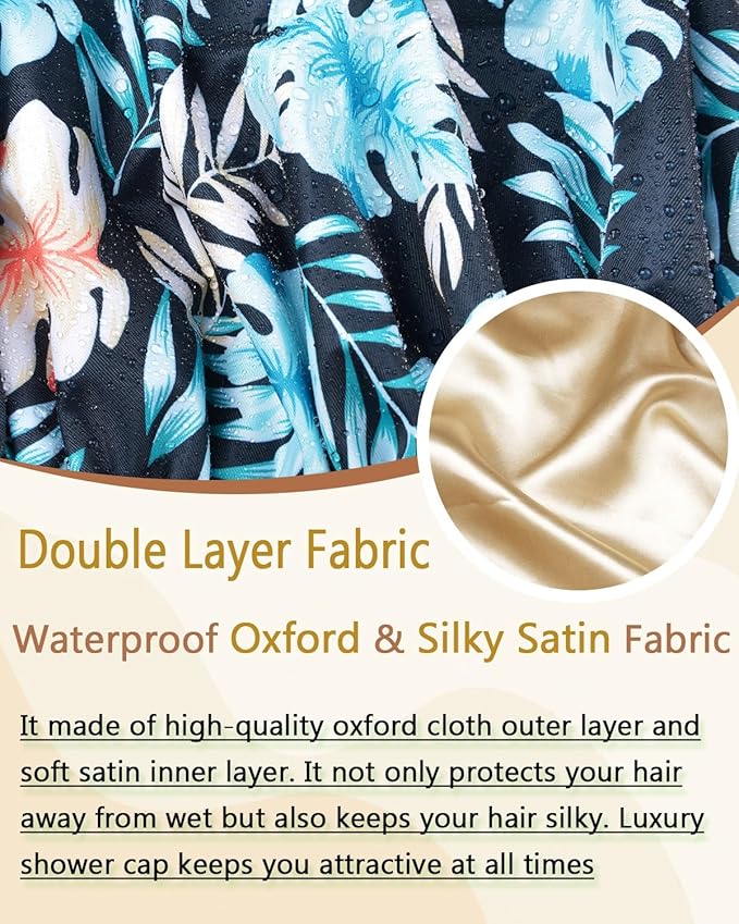 Shower Caps for Women Waterproof Reusable… (Black Palm)