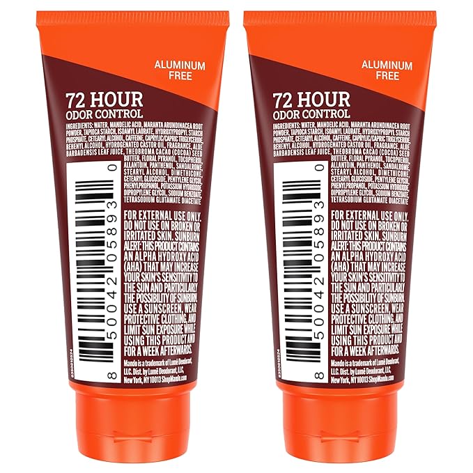 Mando Whole Body Deodorant - Mini Travel Size Invisible Cream Tube - 72 Hour Odor Control - Aluminum and Baking Soda Free, Skin Safe - .5 oz (Pack of 2) (Bourbon Leather)