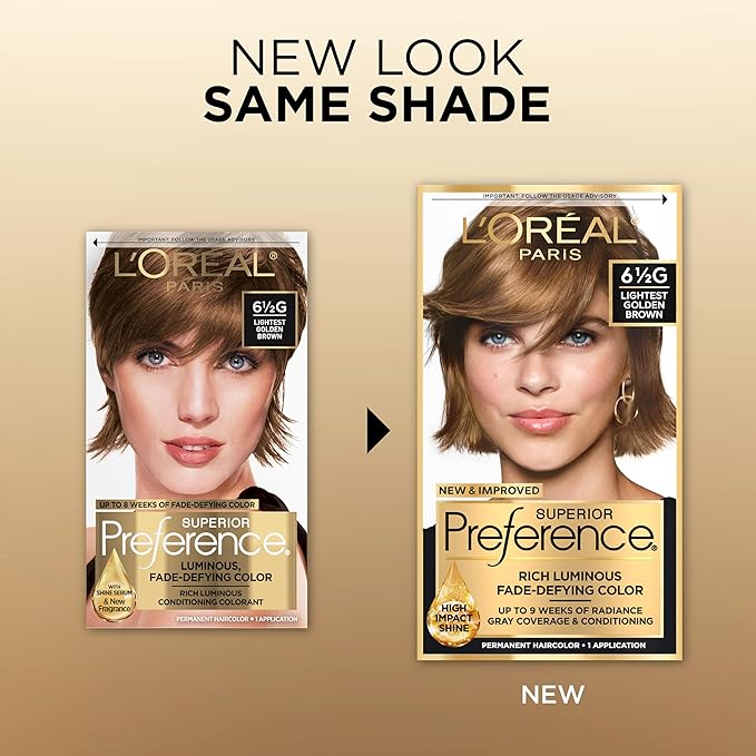 L'Oreal Paris Superior Preference Luminous Fade-Defying Permanent Hair Color, Hair Dye For Up to 9 Weeks of Radiance, Lightest Golden Brown 6.5G, 1 Hair Dye Kit (Pack of 2)