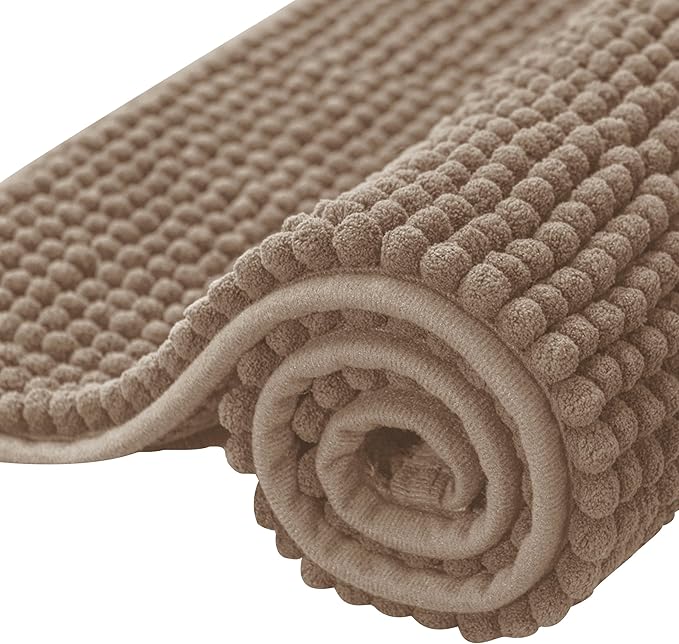 SUBRTEX Bathroom Rugs Chenille Bath Rug Soft Short Plush Bath Mat Soft Shower Mat Water Absorbent Shower Mat Quick Dry Machine Washable(Taupe Brown,16" x 24")