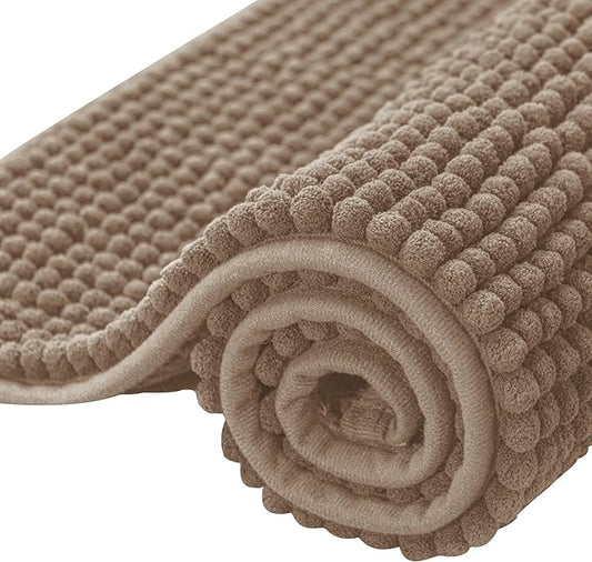 SUBRTEX Bathroom Rugs, 20" x 32" Chenille Bath Rug Soft Short Plush Bath Mat Soft Shower Mat Water Absorbent Shower Mat Quick Dry Machine Washable, Taupe Brown