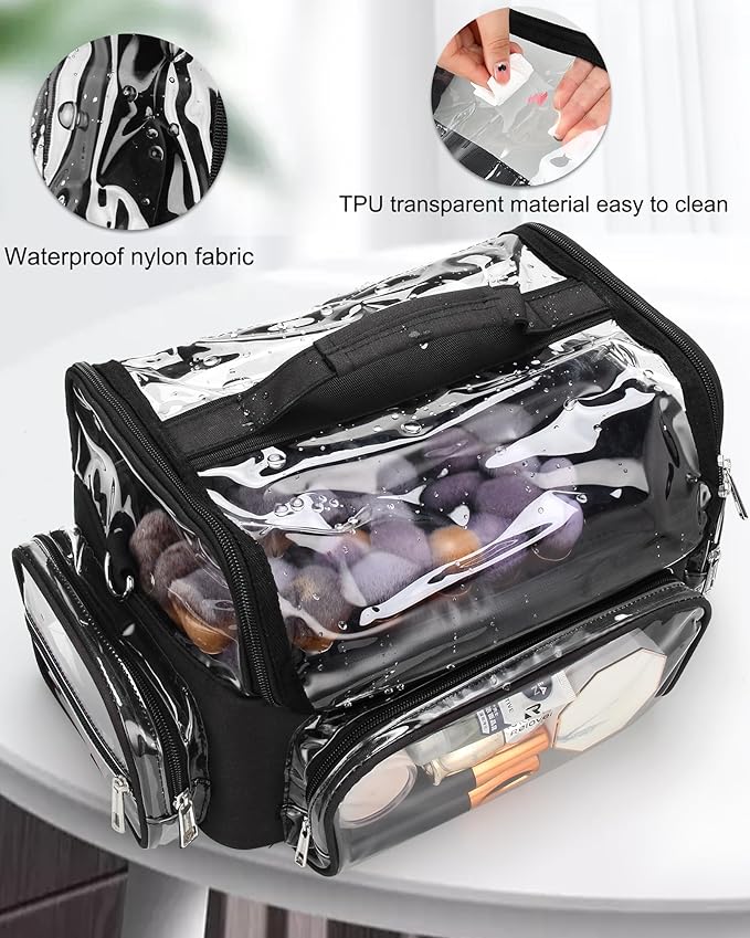 Makeup Brush Case, Extra Large Makeup Brush Bag XL Professional Makeup Artist Must Haves Travel Case with Stand Up Brush Slots Cosmetic Organizer Bag, Full Open Easy to Access, with Adjustable Strap