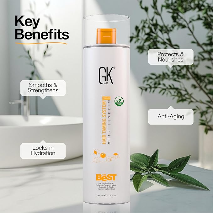 GK HAIR Global Keratin The Best (33.8 Fl Oz/1000ml) Smoothing Keratin Hair Treatment - Professional Brazilian Complex Blowout Straightening For Silky Smooth & Frizz Free Hair