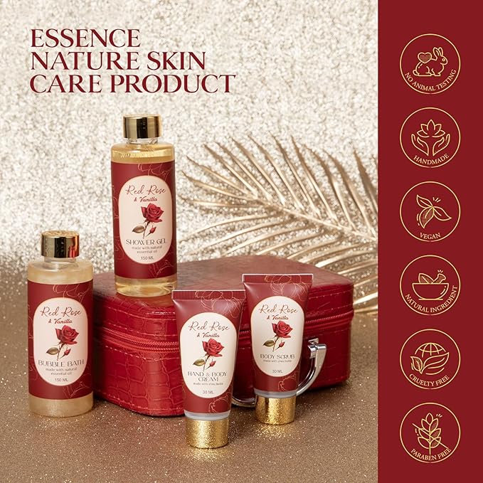 Birthday Gifts for Women Teens Girls, Spa Gift Set, Christmas Gifts for Women, 12 Pcs Rose Vanilla Bath Set, Self Care gifts Bag Makeup Cosmetic Bag, Spa Kit for Teenage Gifts, Daughter Gift Set