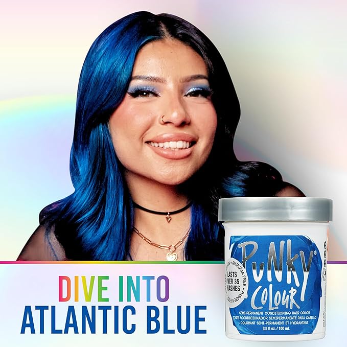 Punky Atlantic Blue Semi Permanent Hair Color - Vegan & Cruelty-Free Conditioning Hair Dye, Lasts Up to 35 Washes, 3.5 fl oz