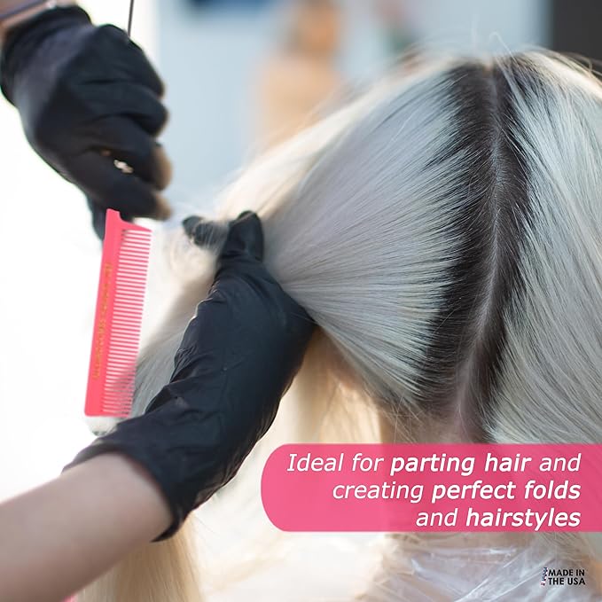 Allegro XL Pintail Rat Tail Parting Combs - Metal Tail Foiling Pin Combs for Stitch Braids - 2 Pc. (Neon Pink)