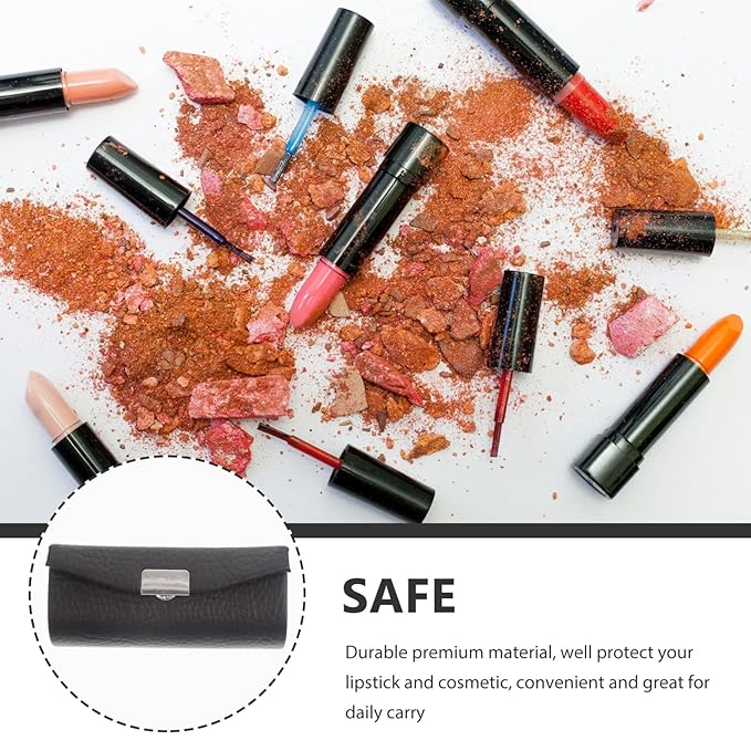 Purse Holder PU Leather Lipstick Case with Mirror Lipstick Holder Portable Lip-Balm Organizer Travel Cosmetic Containers for Lip-Balm Gloss Black Small Stand