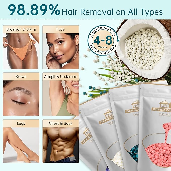 Lifestance Waxing Kit for Women & Men - L3 VelviMint Digital Warmer, Silicone Wax Pot Liner, Hair Removal Kit with 14.1oz Hard Wax Beads & Oil Spray, Professional for Home Brazilian Bikini Face Leg