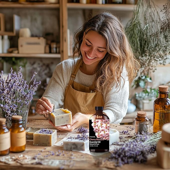 Cherry Blossom Essential Oil, Cherry Blossom Oil 4 Fl Oz 120ML for Diffuser Humidifier Yoga Cleaning DIY Candle Soap Making Perfume Gift for Women Essential Oils