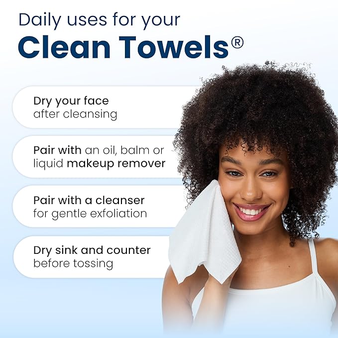Clean Skin Club Clean Towels XL®, 100% USDA Biobased Face Towel, Disposable Face Towelette, Eczema Association Accepted, Makeup Remover Dry Wipes, Ultra Soft, 50 ct per pack, 3 Packs, 150 Ct Total