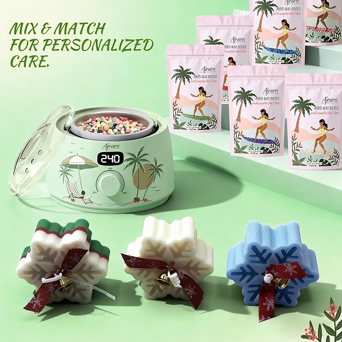 Ajoura Digital Wax Warmer Kit - 10-Min Quick Heat Hair Removal System with Precision Temp Control, Includes 30 Wax Sticks for Women Men, Home Salon Use(Light Green)