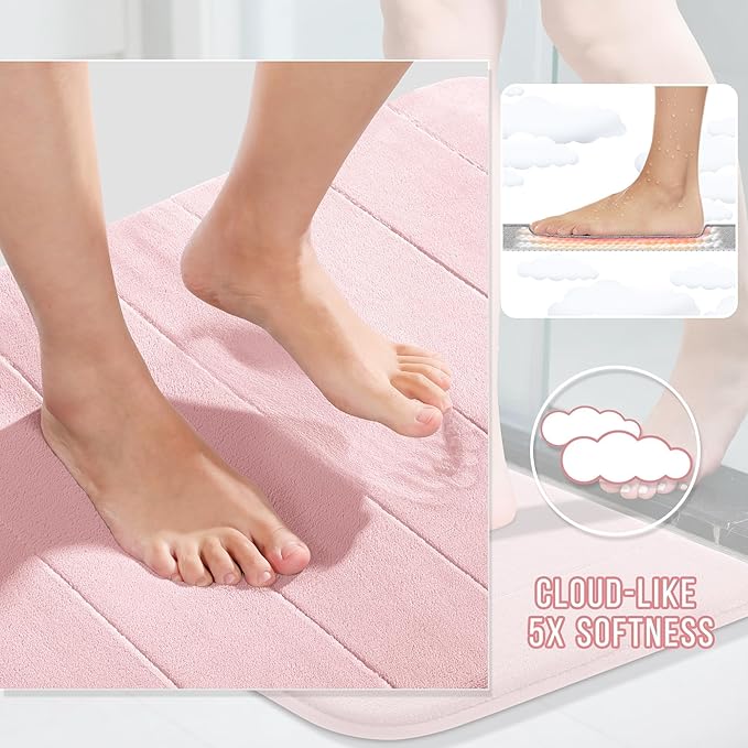 Yimobra Pink Bath Mat, Super Soft Absorbent Memory Foam Bathroom Rug Non Slip, Quick Dry, Machine Washable Floor Carpet for Tub Shower, Home Decor Accessories, 24x17