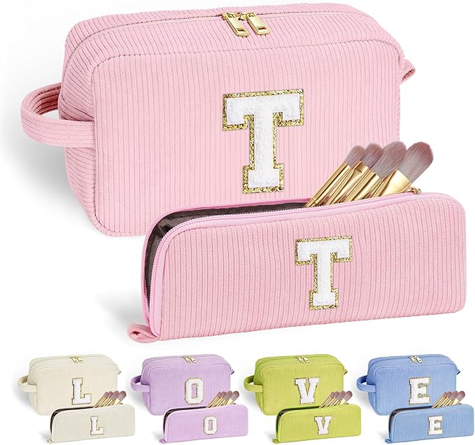 YOOLIFE Initial Travel Makeup Bag Cosmetic Bag - Teen Girl Gifts Trendy Stuff Friend Birthday Gifts for Women Teen Girl Kids