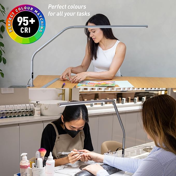 daylight Slimline 4™ LED Table Lamp in Ice Grey - 6,000K, 3,200 Lux, 4 Brightness Levels, USB-C Charging Port, Anti-Glare Diffuser, Flexible Design, Art & Craft, Sewing, Nail Salon