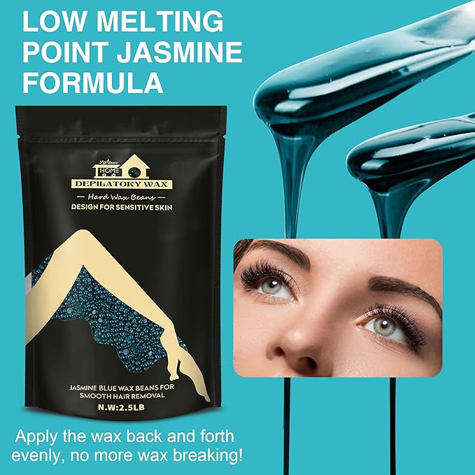 2.5lb Lifestance Hard Blue Brazilian Bikini Wax Kit with 30 Applicators - Pearl Wax Beads for Face, Body, Legs - For Women and Men