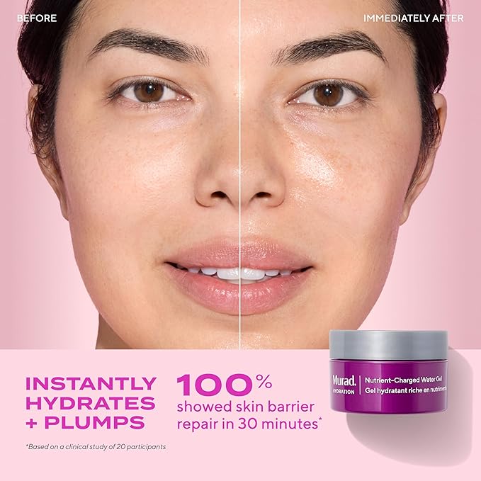 Murad Nutrient-Charged Water Gel – Hydrating Face Moisturizer with Peptides, Vitamins & Minerals for Dry Skin, Long-Lasting Moisture, Plump Skin, Oil-Free, Lightweight, Barrier Repair - 1.7Fl Oz