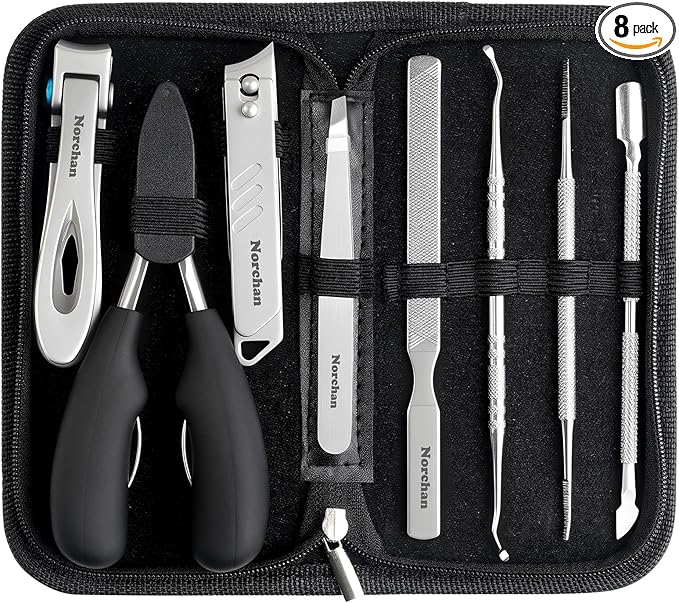 Nail Clippers Kit, 8-Piece Stainless Steel Toenail & Fingernail Clipper with Nail File & Cleaner, Precision Sharp Blade for Easy Clean Cut, Ideal for Men, Women, Seniors, Gift Pack