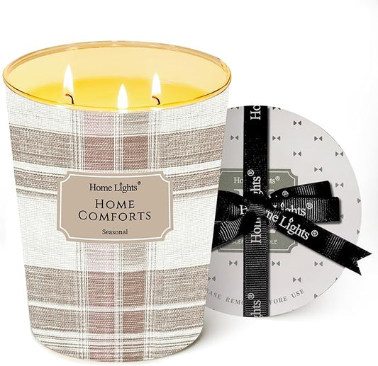 HomeLights Home Comforts Scented Candles | 34oz Soy Candles Rustic Modern 3-Wick Large Candle Jars | Ideal Candle Gifts for Events, Home Decor Stress, Relief & Relaxation