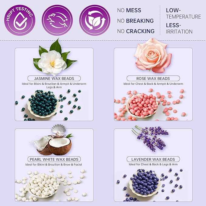 Lifestance Waxing Kit for Women & Men - L3 Amethyst Trace Digital Warmer, Silicone Wax Pot Liner, Hair Removal with 14.1oz Hard Wax Beads & Oil Spray, Professional for Home Brazilian Bikini Face Leg