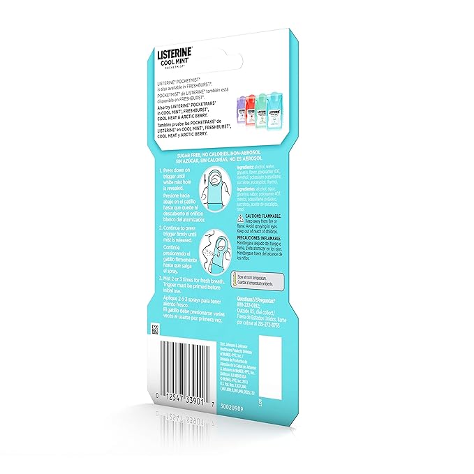 Listerine Mouthwash Pocketmist, Cool Mint | Portable Spray | Sugar-Free | Kills 99% of Germs | Fresh Breath