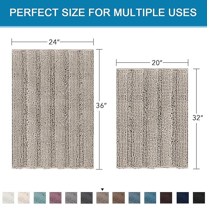 H.VERSAILTEX 2 Piece Bathroom Set - Super Absorbent Chenille Striped Bath Mats, Non Skid, Machine Washable (Taupe, 24 x 36 Plus 20 x 32 Inches)