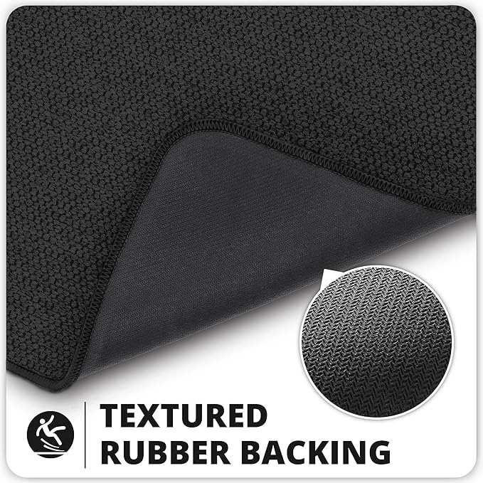 Bathroom Rugs Set 2 Pieces,Thin Bathroom Mats,Toilet Rugs,Quick Dry,Non-Slip,Machine Washable,Low Pile,Absorbent Bath Mats,Shower,Sink,Home Decor Accessories.Black,1'5"x2'3"+1'8"x2" U Shape