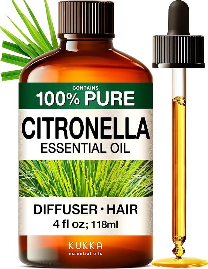 KUKKA Citronella Essential Oils - 4 Fl Oz - for Hair, Skin, Diffuser, Aromatherapy & DIY Soap Making Scent