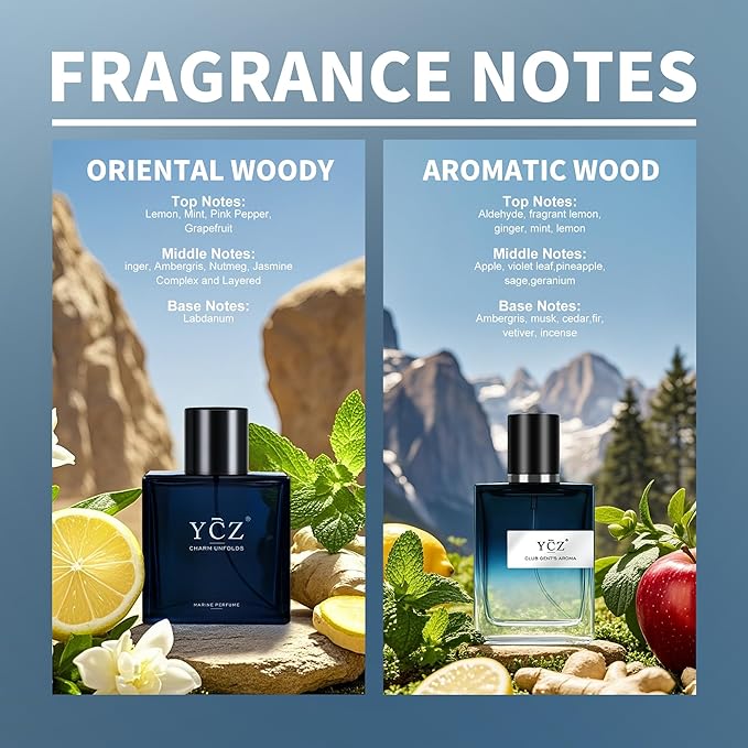 Ycz Eau de Parfum Ocean Club Perfume Set, 1.7oz Bottle Premium Men's Paefum, Long Lasting Woody Citrus Scent, is Perfect for Holiday Gifts, Dates, Everyday Life, and Parties, Christmas Gifts Ideal