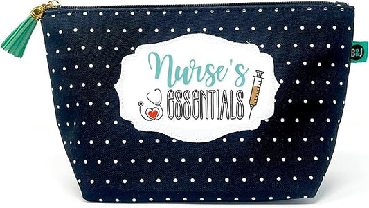 Brooke & Jess Designs Nurse's Essentials Pouch Gifts for Women Dotted Makeup Bags Cosmetic Bag Travel Toiletry Makeup Pouch Pencil Bag with Zipper Best Nurse Front Liner Medic Just Because Gifts