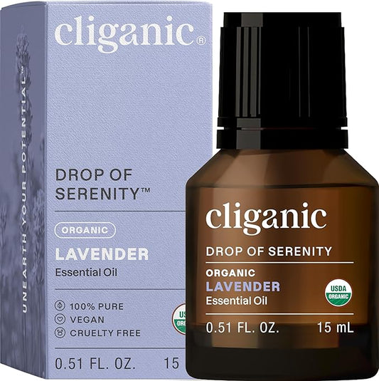 Cliganic Organic Lavender Essential Oil, 0.5oz - 100% Pure Natural Undiluted, for Aromatherapy Diffuser | Non-GMO Verified